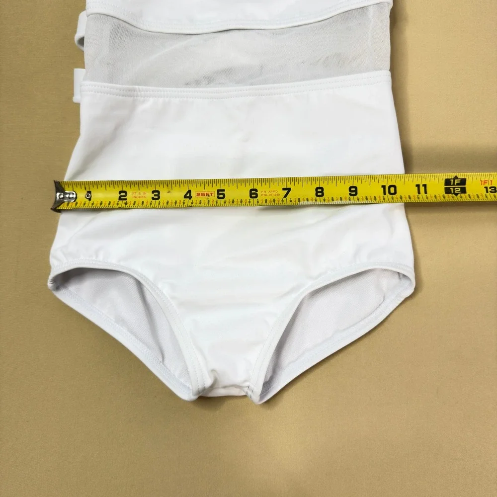 Balera‎ White Long Sleeve Mesh Double X-Back Dance Leotard IC Intermediate Child